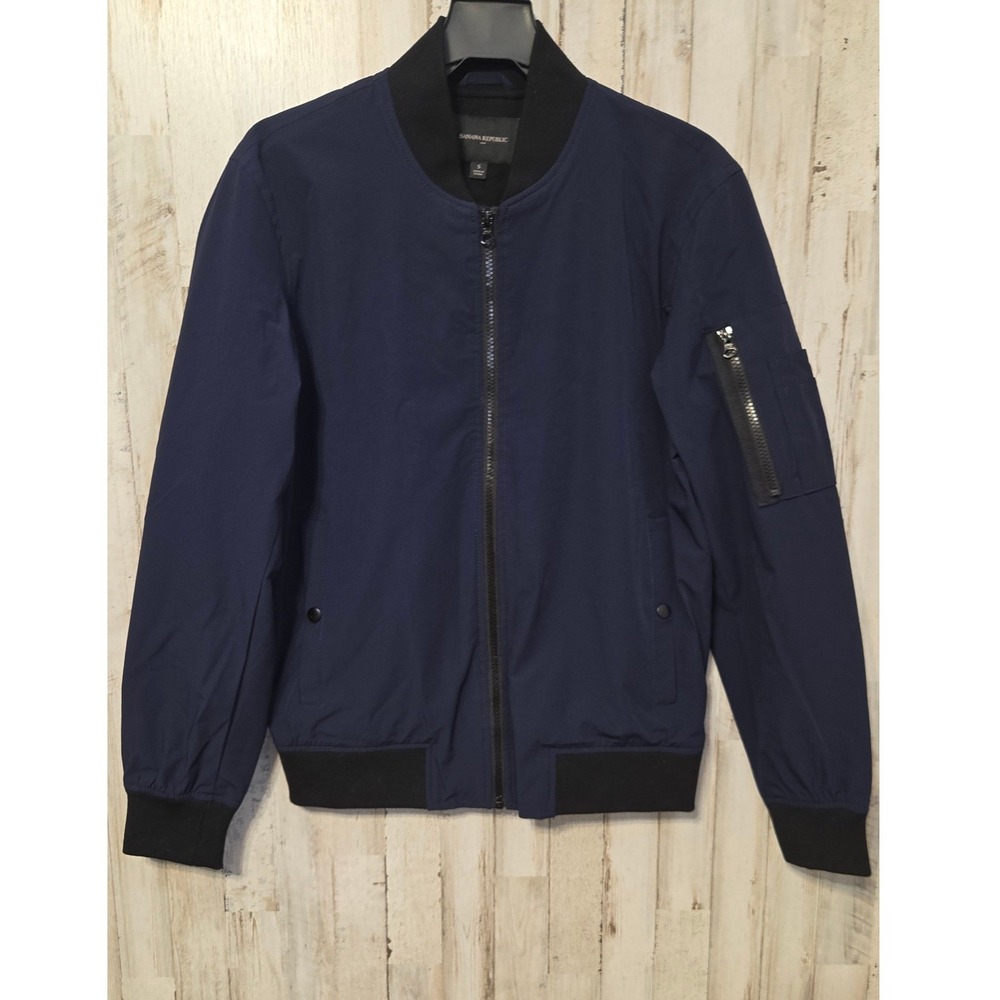 Banana Republic men S Zip Up Bomber Jacket Coat Stretch Nylon Navy